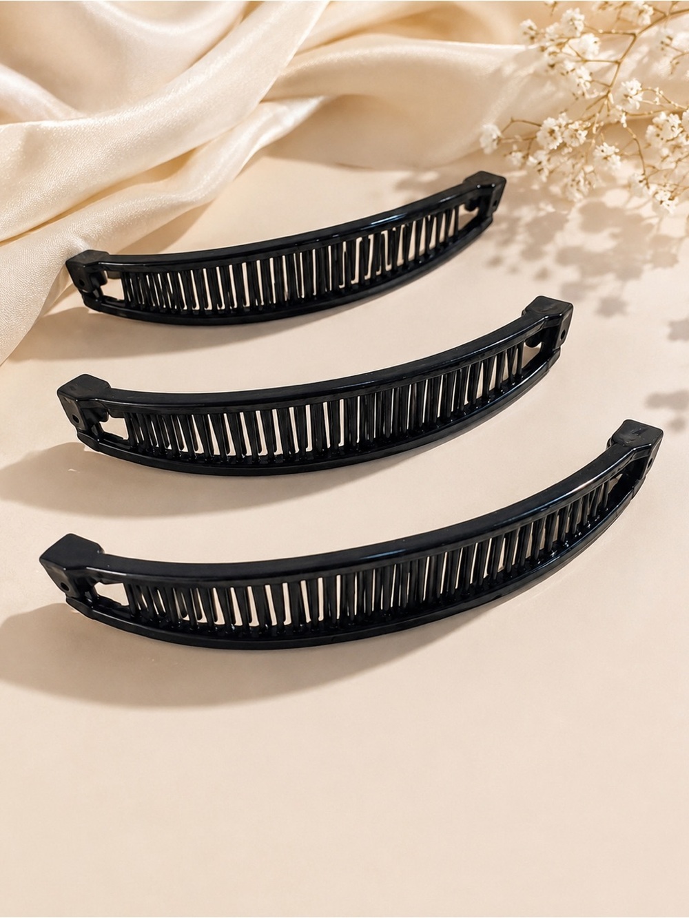 3-Piece Black Banana Hair Clips Set Curved French Barrettes Thick Hair Clips